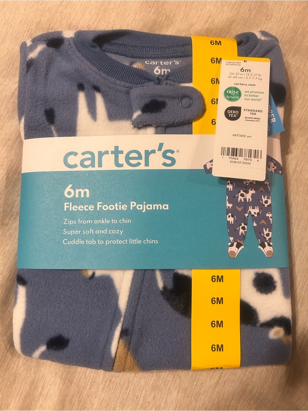 Carter's Blue, White and Black Fleece Footie Pajama